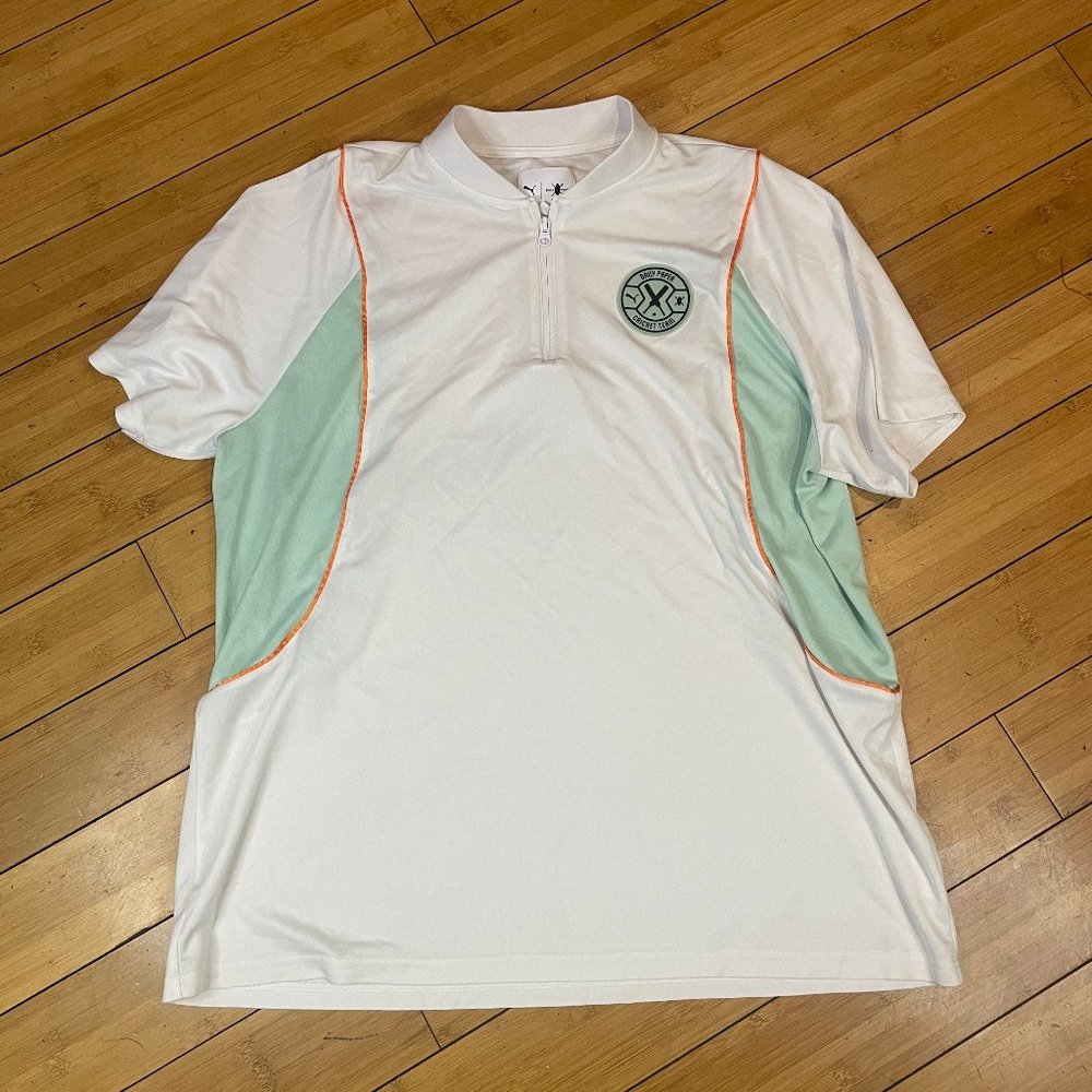 PUMA Daily Paper Cricket Team Polo 1/4 Zip Up Shirt White Men Sz 2XL